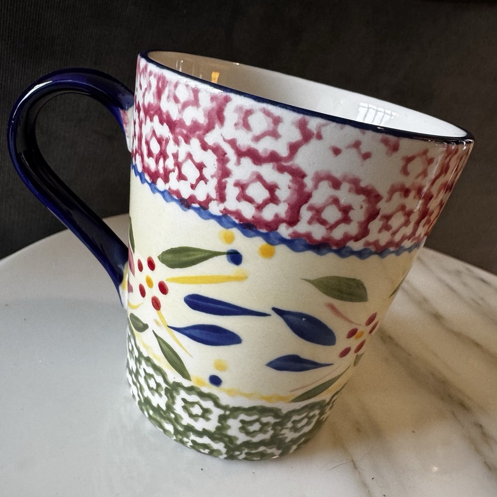 Temptations By Tara Coffee Tea Cup 10oz Old World Blue Pink Green Floral Leaf - Picture 3 of 5